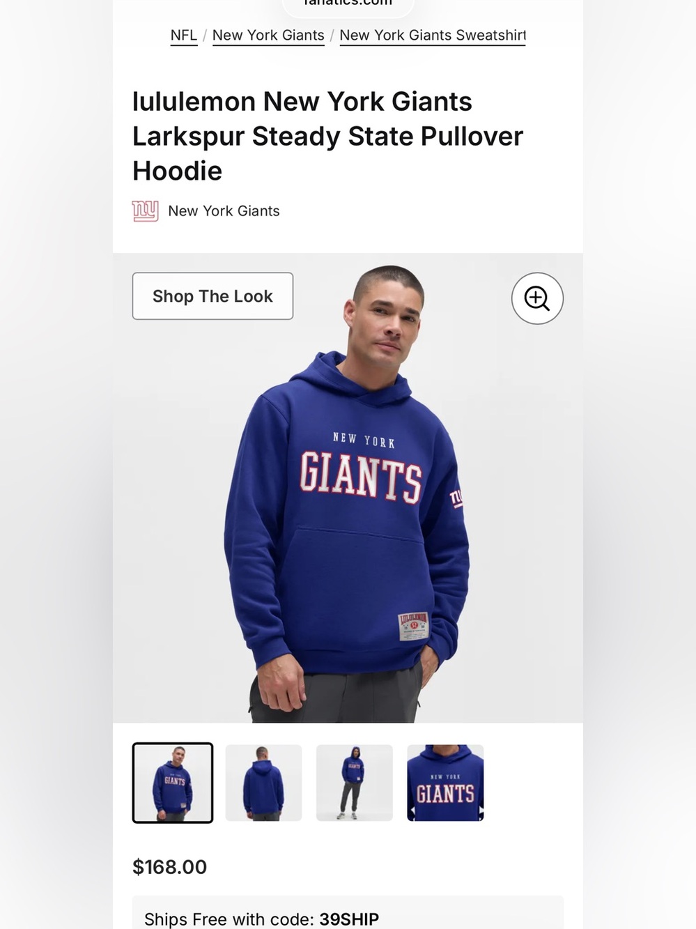Lululemon New York Giants Larkspur Steady State Pullover Hoodie